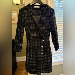 Mango Black and White Plaid Blazer